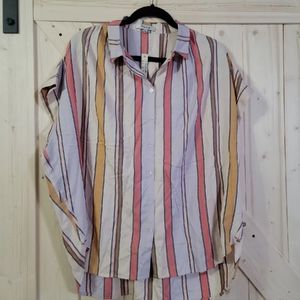 Madewell striped button front short sleeve blouse size xl nwt